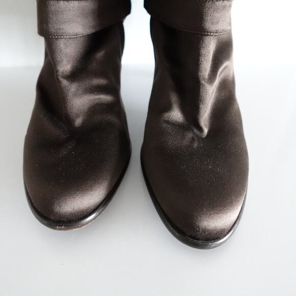 Ralph Lauren Purple Label Brown Satin Knee High Convertible Ankle Boots - Picture 7 of 16